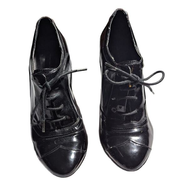 Steven by Steve Madden Karate Black Patent Block Heel Oxford Ankle Boots Sz 6 - Picture 2 of 7